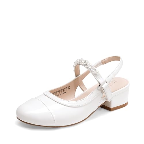 DREAM PAIRS Girls Dress Shoes Slingback Heels Round Toe Pump for Little Big Kids Flower Party Wedding Princess 13 Little Kid White