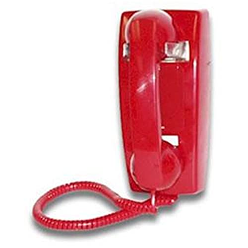 Teléfono de pared con cable y timbre rojo miniatura 1