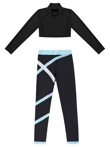 easyforever Kids Girls Long Sleeves Crop Tops And Athletic Leggings Gymnastics Workout Outfits Stylish Dance Clothes Set Light Blue 6 Years3