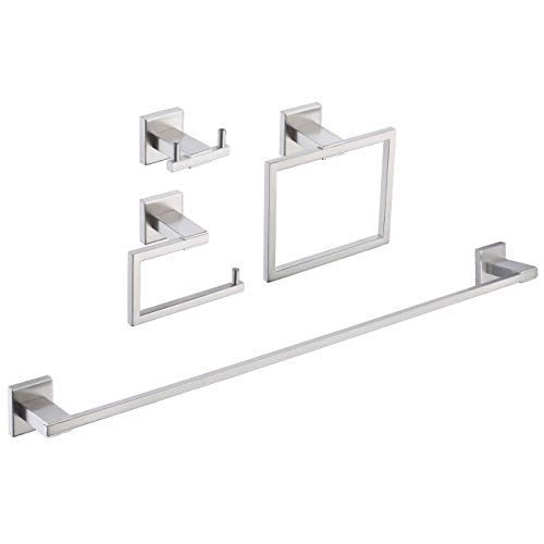 KES Bathroom Hardware Set 4-Piece Stainless Towel Bar Toilet Paper Holder Towel Ring Double Coat Hook Stainless Steel Wall Mounted Brushed Finish, LA242S75-42