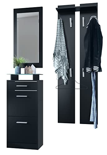 Vladon Garderobenset Garderobe Loret V2 Mini, Korpus in Schwarz matt/Front in Schwarz matt