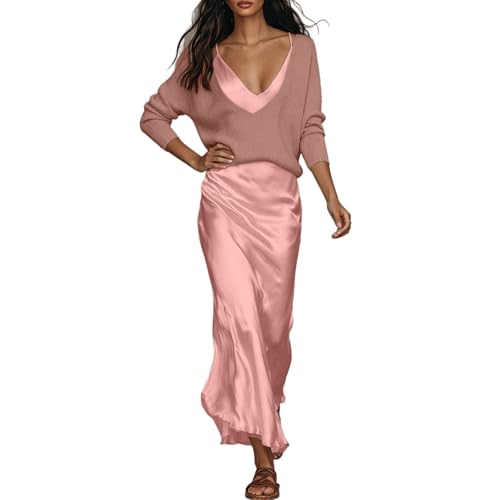 Vestido largo de satén premium satinado con blusa elegante
