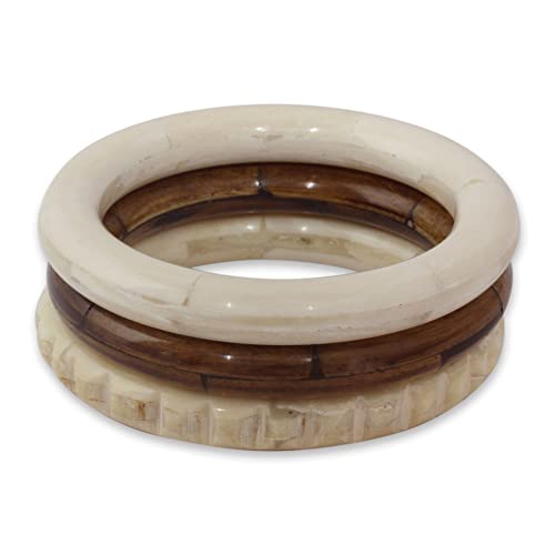 NOVICA Artisan Handmade Bone Bangle Bracelets Carved by from Set of 3 India [7.5 in Inner Circ. x 0.4 in W] ' Delhi Harmony' Set of 3