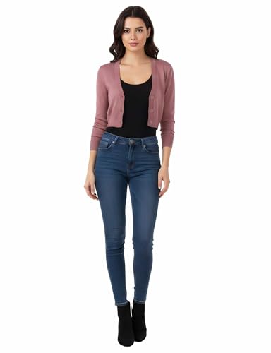 Image of Allsense Women's Cropped Bolero Shrug Cardigan | 3 /4 Sleeve, Button Down, Lightweight Knit Sweater