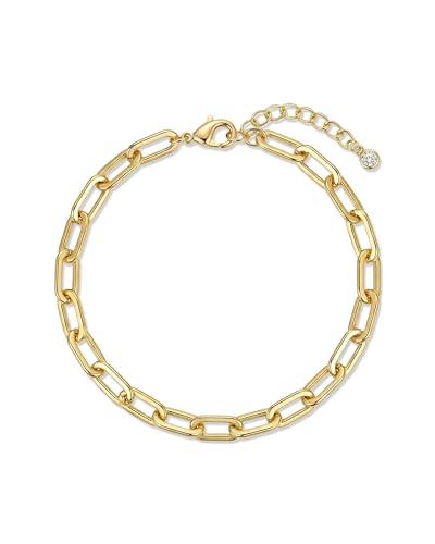 Image of Aliyoham 18K Gold Plated Paperclip Link Bracelet for Women - Adjustable Chain with Lobster Clasp, Minimalist Everyday Jewellery