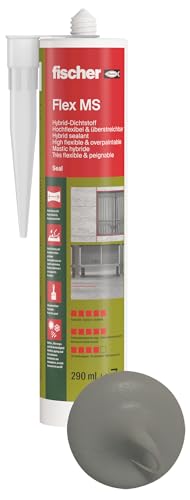 fischer Flex MS einkomponentiger Hybrid-Dichtstoff mit hoher Dehnfähigkeit für innen & außen 1K Hybrid MS Polymer für viele Anwendungen & Untergründe für Dehnungsfugen 290 ml grau