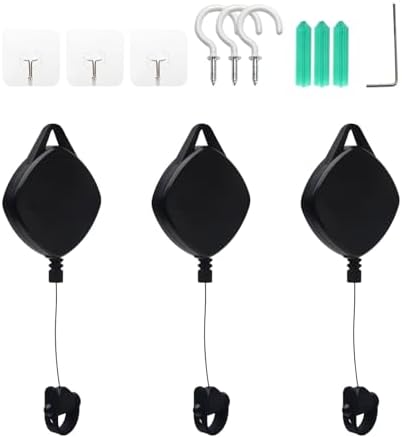 VR Cable Management Compatible with Quest 3S/3/2/1/Pico/PSVR/PSVR2, 3packs Drill Free Retractable Ceiling Susp-ension System, for VR Wire Accessories with Ceiling Screw Hook and Adhesive Hooks