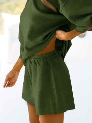 Image of Tankaneo Womens Pajama Sets 3 /4 Sleeve Oversized Tops & Loose Fit Shorts Lounge Set with Pockets Loungewear