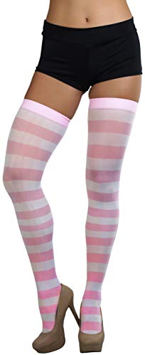 Image of ToBeInStyle Women's Vibrant Horizontal Wide Striped Thigh High Stockings