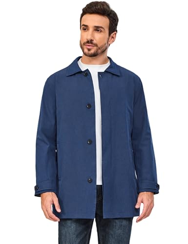 Image of Little Donkey Andy Men's Waterproof Mid-Length Trench Coat, Lightweight Long Rain Coat, Single Breasted Overcoat