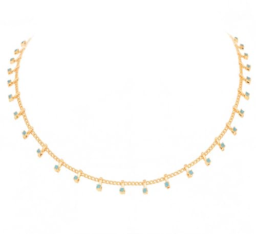 Montana West x Wrangler Gold Plated Chain Choker Necklace for Women, 18k Gold Plated Lightweight CZ Beaded Dainty Jewelry