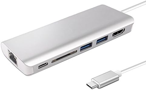 USB-C Hub Multiport Adapter, USB C to 4K HDMI, 1000M Gigabit Ethernet, 2 USB3.0, SD Card Reader, Type C 60W Power Delivery Charging Port for MacBook Pro, Chromebook, Dell XPS, HP Laptop and More