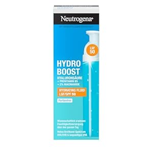 Neutrogena Hydro Boost Aqua Fluid LSF 50 (50 ml), parfümfreie Tagescreme mit LSF 50, leichte Gesichtspflege mit Hyaluronsäure, Vitamin B5 & Niacinamid für intensive Feuchtigkeit