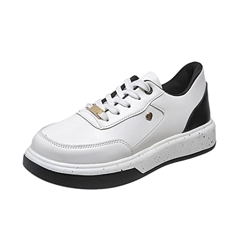 Zapatillas Casual Mujer - Zapatos Deportivos Casuales De Suela Gruesa Cómodos con Cordones De Cuero Que Bloquean El Color A La Moda para Mujer (Black 42)