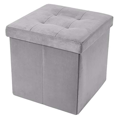 INTRECCI Pouf Contenitore, Puffo per Sedersi, Panca Contenitore, Effetto Velluto, Quadrato, 38x38x38 cm, Imbottito, Versatile, Facile da Pulire. Colore: Grigio
