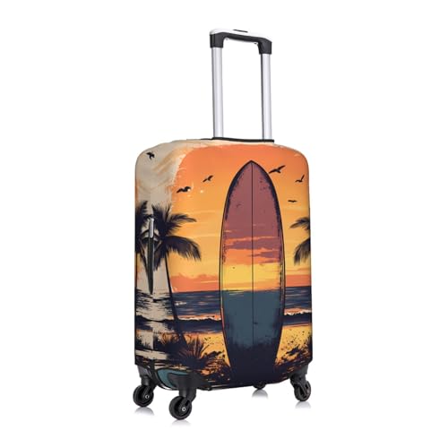 Surfboard Palm Tree Elastic Travel Luggage Cover, Washable Spandex Suitcase Protector, Anti-Scratch Fits 18-32 Inch3