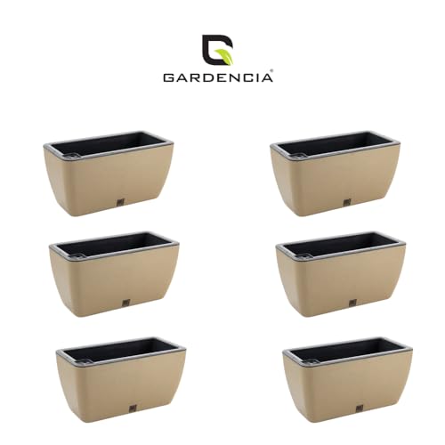 Image of GARDENCIA Self Watering Flower Pots for Outdoor Indoor Gardening /Rectangle Big Plant Pot with Polypropylene UV Material /Decorative Modern Gamla (Recta Big Stone Gold, Pack of 6)