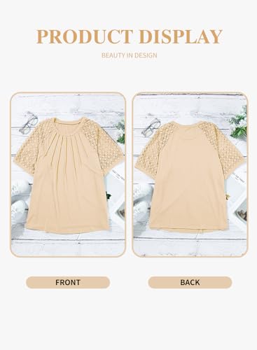 Image of Eytino Plus Size Tops for Women Summer Lace Short Sleeve Crewneck Loose Casual Blouse Tunic T Shirts(1X-5X)