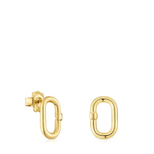 TOUS Pendientes Pequeños para Mujer con Baño de Oro 18 Kt sobre Plata de Primera Ley, Colección Hold Oval