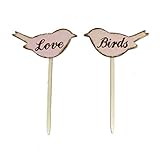 Exceart 2pcs Wooden Wedding Cake Toppers Love Birds Cupcake Toppers for Rustic Wedding Engagement Valentines Day Party Decoration