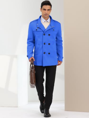 Image of Lars Amadeus Men's Winter Coat Classic Double Breasted Stand Collar | Classic double breasted pea coat with button closure and pockets, True to size fit Business ready