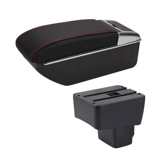 センターコンソールボックス のためにマツダ2用 のためにスカイアクティブバージョンCX3用 のためにCX-3用 車用アームレスト レトロフィット 収納ボックス アクセサリー USB充電(D1 Black red No USB)