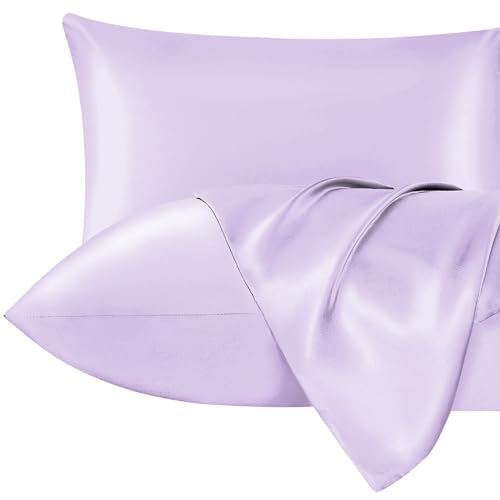 Lazzaro Home Satin Silk Pillowcases For Hair And Skin 2 Pack Pillow Cases with Envelope Closure Pillowcase Size 50 x 75 cm (Purple, 2pcs Pillowcases (50x75cm))