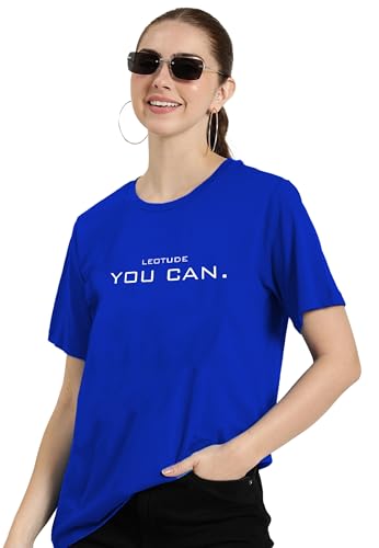 Image of LEOTUDE Women's Boyfriend /Loose Fit Round Neck Half Sleeve Cottonblend Tshirt (Color Blue)