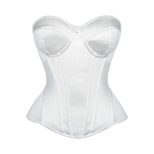 Schmale Taille Korsett Eleganter trägerloser Body für Brautkleider für den Alltag. Langes Torsette für Körperformung und Kontrolle. Bauch Weg Unterwäsche (White, M)