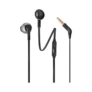 JBL Tune 205 Kopfhörer mit Kabel und Mikrofon, flaches Kabel, Einhandbedienung, ergonomisch, weiche Hülle, 3,5 mm Klinke, Pure Bass Sound, Schwarz