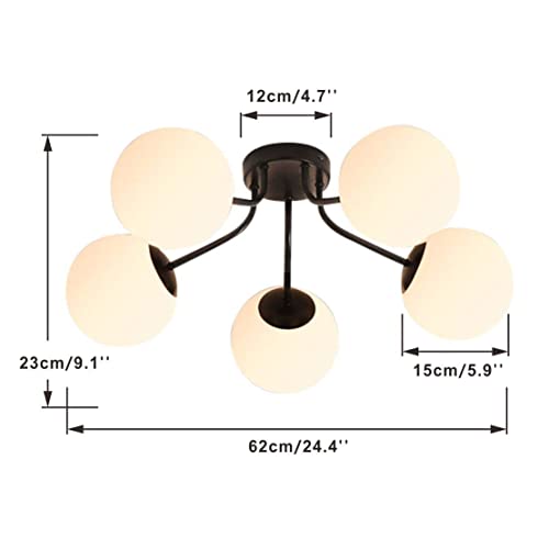 Plafonnier moderne 5 têtes avec abat-jour en verre dépoli blanc - 5