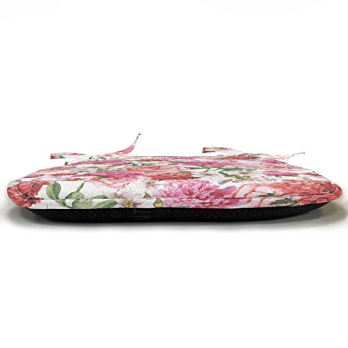 Ambesonne Shabby Flora Chair Seating Cushion Set Of 6, Summer Spring Garden Flowers With Leaves And Buds Art, Seat Pads For Office With Anti-Slip Backing, 16"X16", Pale Pink Hot Pink #TOP2