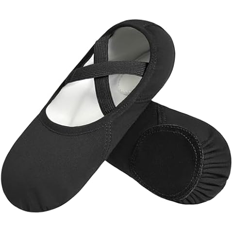 DANSHOW Ballet Shoes for Women Girls Dance Highly Stretch Cotton Shoes Slipper Split Flats Sole(1B-01-37) Black Cover