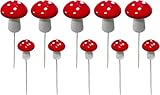 Cauaoa 10 Pieces Red Garden Stakes Mushroom Decorations, Indoor Outdoor Fairy Garden Lawn Yard Decor, Inset Craft Decorative Garden Stakes Outdoor Decor, Decorative
