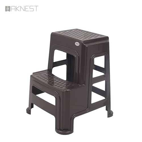 Image of Oaknest Supreme Multipurpose Plastic 2-Step Stool for Kids & Adults - Anti-Slip Lightweight Stepping Stool for Kitchen, Bathroom & Home - Wenge, 1 Piece