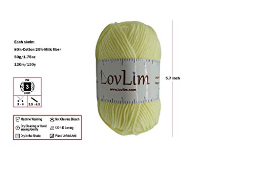 LovLim Crochet Yarn, 10x50g Soft Cotton Yarn Skeins, 1200+ Yards, for Crochet and Knitting, Free Crochet/Amigurumi Patterns, Craft DK Yarn Perfect Starter Kit (Pastel)
