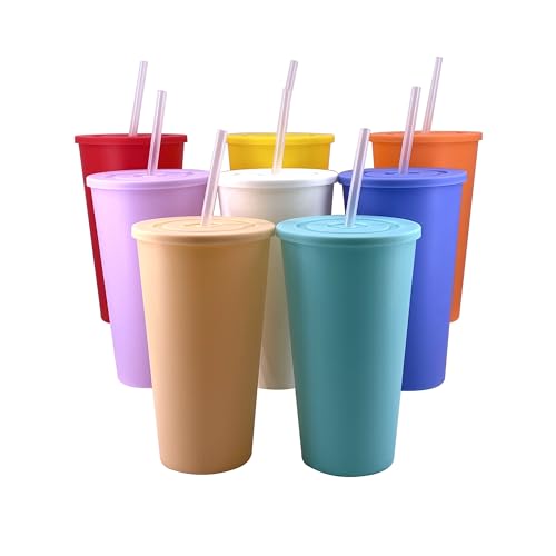 Image of YUYUHUA 32 oz Cups with Lids and Straws - Reusable Tumbler with Lid and Straw, BPA Free Iced Travel Coffee Mug Water Bottle for Kids Adults Women (8 Pack)