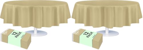 Image of Grandipity 24 Pack Premium Disposable Plastic Tablecloth 84 inch Inch Decorative Round Table Cover - Beige