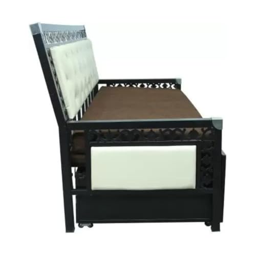Image of Rexo Metal Sofa Cum Bed with Hydraulic Storage | 3 Seater Convertible Sofa Bed for Living Room | Heavy Duty Metal FrameMatte Black Finish with Dark Brown Cushion, Queen