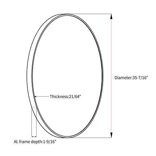 Dapai 36 Inch Circle Wall Mirror, Large Round Brushed French Gold Metal Framed, 1-9/16" Deep Rim, Deluxe Design For Bathroom, Living Room, Dining Room, Entryway #TOP5