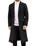 COOFANDY Trench Coat Men Single Breasted Winter Long Overcoat Notched Collar Wool Blend Coat With Pocket, Black, Large