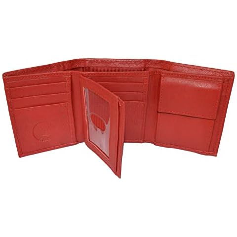 LB LEATHERBOSS Boys Slim Compact Flap Id and Coin Pocket Trifold Wallet (Red) Cover