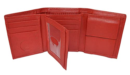 LB LEATHERBOSS Boys Slim Compact Flap Id and Coin Pocket Trifold Wallet (Red)