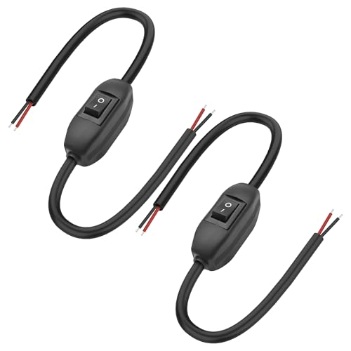 MEIRIYFA Inline Cord Switch 12V-24V ON/Off Rocker Button Switch with Prewire on Both End Inline On/Off Switch with Wires DIY for Lamp LED Strip Lights Electric Fans -2Pcs 35cm