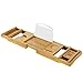 Étagère de Baignoire Pont de Baignoire Extensible avec Porte-Savon Porte-Serviettes Serre-Livres pour Salle de Bain 75-109x23x4,5cm (Naturel)