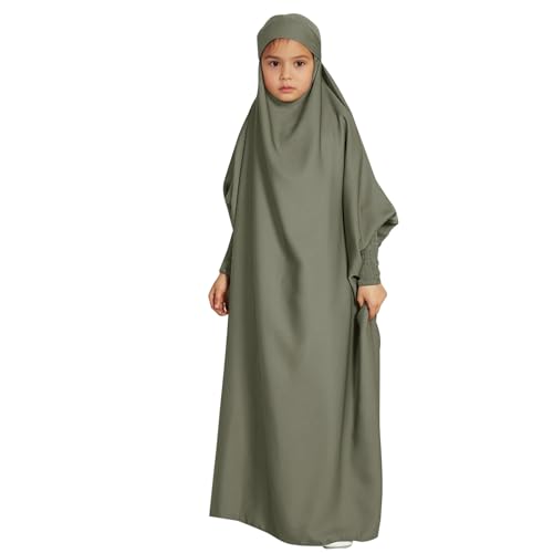 Girls Abayas Ramadan Clothes, Kids Arabian Full Cover Hijab Dubai Kaftan Prayer Dress Muslim Islamic Modest Long Sleeve Robe