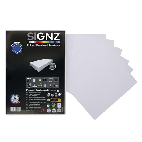 SIGNZ Kopierpapier DIN A5 weiß 75g 350 Blatt Druckerpapier für Zuhause & Office FSC Mix 70%