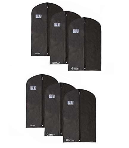 Glitter Collection (TM) Men’s Coat Blazer Cover Pack of 6 Foldover Breathable Garment Bag with Handles and Gusset – Black BLK006