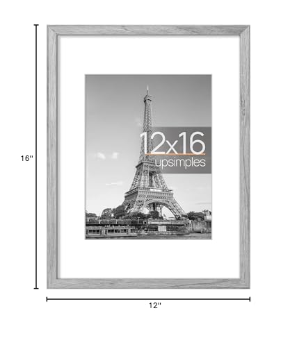 Image of upsimples 12x16 Picture Frame, Display Pictures 8.5x11 with Mat or 12 x 16 Without, Wall Hanging Poster Frames, Gray, 1 Pack
