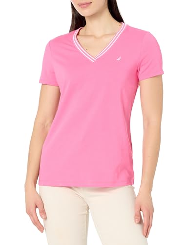 Image of Nautica Women's Solid V-Neck Short Sleeve T-Shirt Shirt